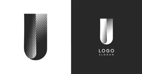 U vector letter. Sharp contrast monogram strike diagonal hatching for industrial yet modern look. High bold logo template. Logotype concept design for brand in tech, architecture, fashion © artyway