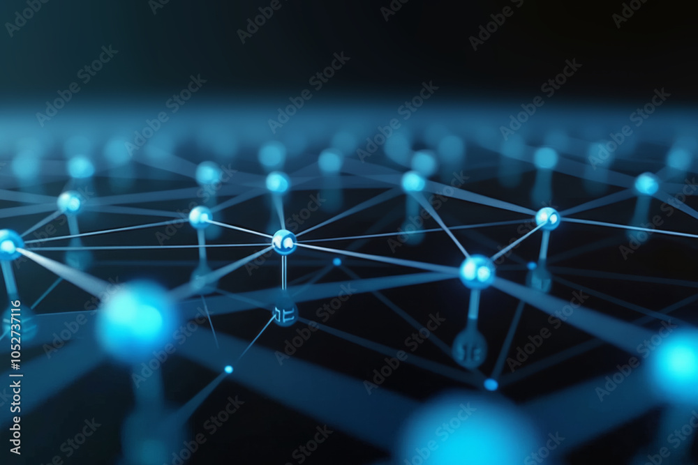 Poster interconnected lines and glowing dots representing the vast network of data connections, with a dark