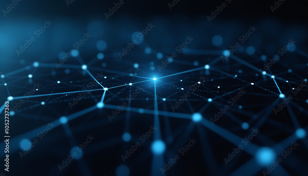 Poster digital mesh network with glowing blue nodes: a digital mesh network featuring glowing blue nodes, r