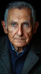 Obraz premium Close-up Portrait of an Elderly Man with Wrinkled Skin and Blue Eyes