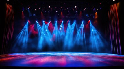 Theater stage light background with spotlight illuminated the stage, Empty stage with bright colors backdrop decoration, Generative Ai 