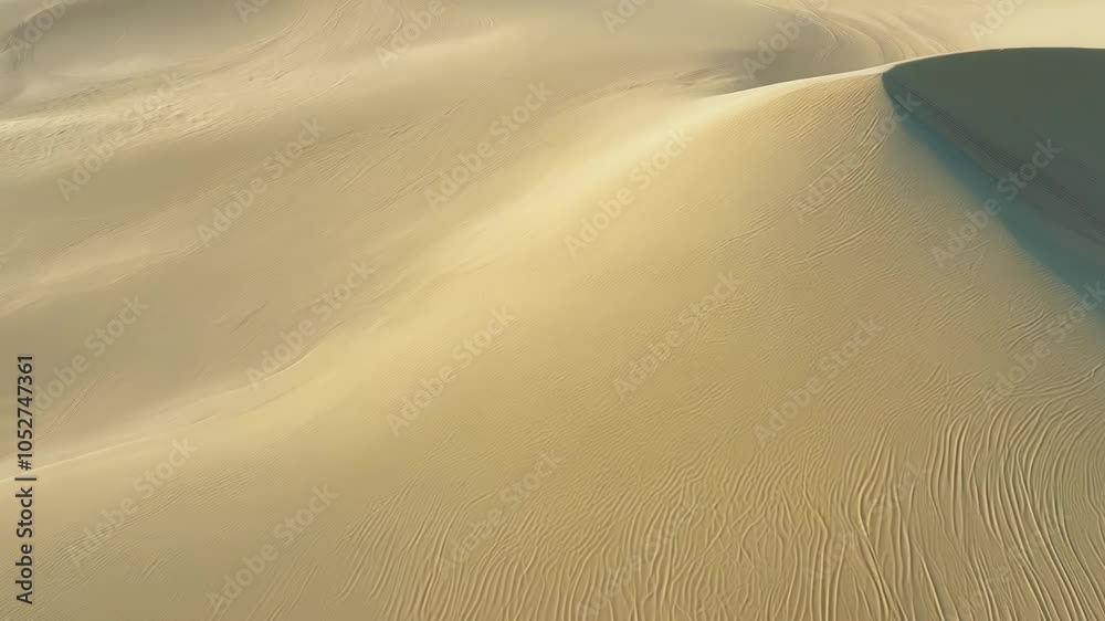 Poster wind forming patterns in the sand dunes of a vast and empty desert. beautiful golden light bathes th