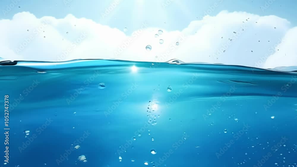 Aufkleber changing water surfaces showcase bubbles and waves, reflecting a sky filled with clouds. the scene c