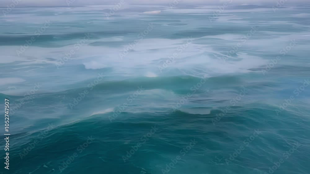 Poster ocean waves are forming an abstract pattern. the water is a beautiful turquoise color, and the sky i