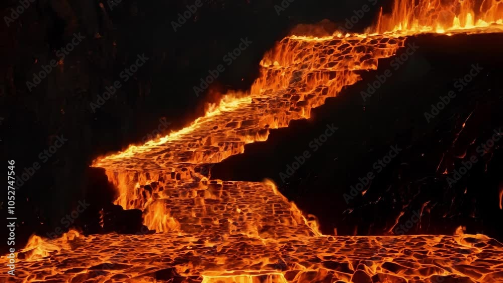 Aufkleber surreal imagery of a river of fire flowing down a volcanic hill captivates with its mesmerizing and 