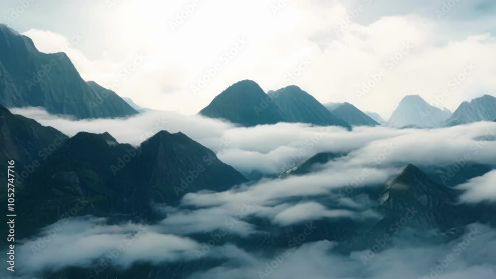 Poster captivating sequence showcasing majestic mountain peaks, their dark silhouettes contrasting against 
