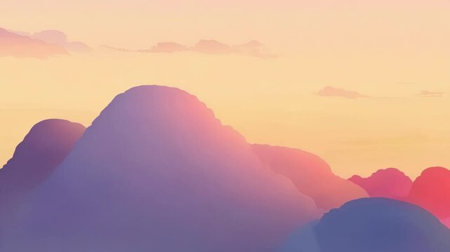 Colorful abstract animation of a mountain landscape changing with pink and purple colors. Ideal for topics such as nature, climate change and surreal art