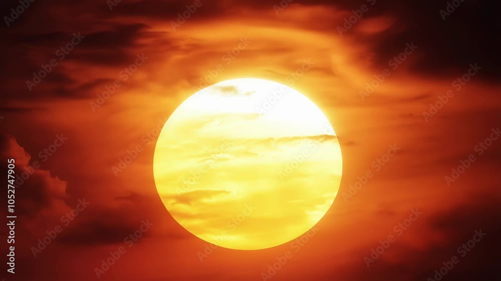 Poster bright sunlight shines through moving clouds in a surreal sky, creating a captivating interplay of l