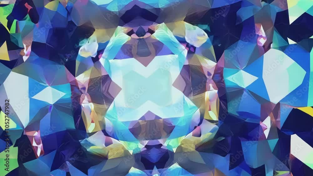 Poster Vibrant kaleidoscopic patterns forming abstract geometric designs in a surreal sequence, evoking a mesmerizing visual experience