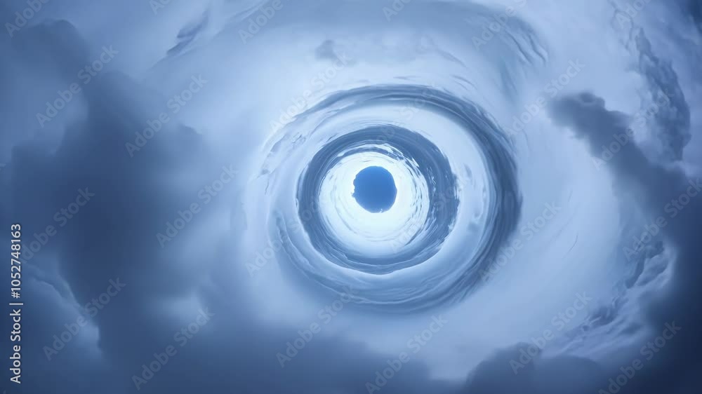 Leinwandbilder clouds are swirling, forming a circular vortex around a bright light. the sky is dark and dramatic, 