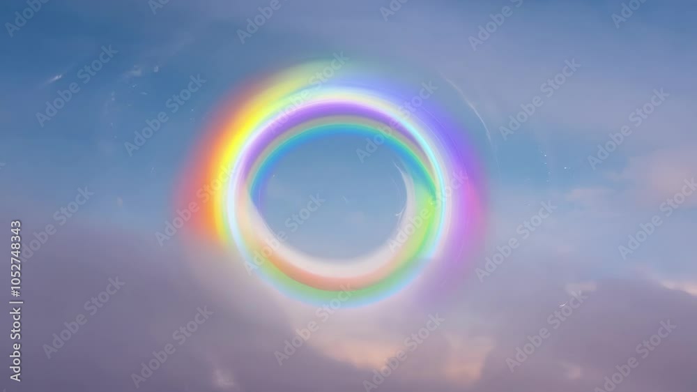 Aufkleber Bright rainbow ring is appearing in a cloudy sky. This surreal animation is looping and perfect for fantasy and science fiction projects