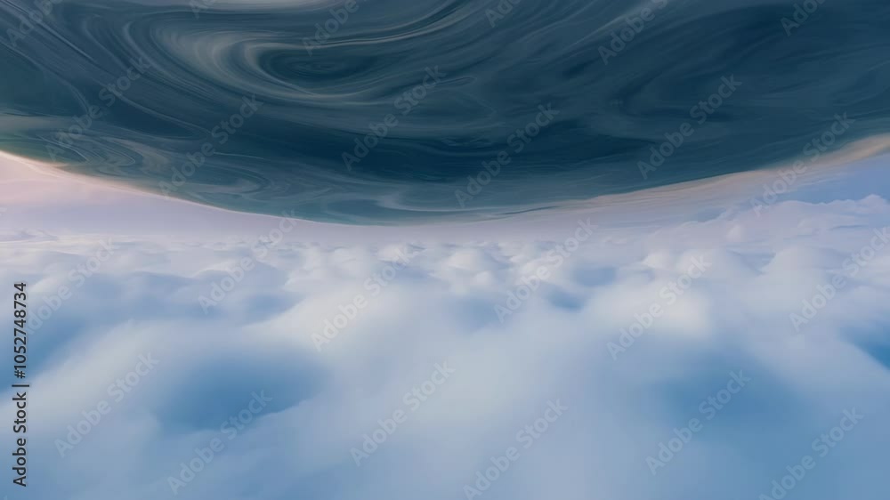 Poster Abstract blue planet features a swirling pattern, rotating gracefully above a soft layer of white clouds, creating a surreal atmosphere that evokes a sense of cosmic wonder