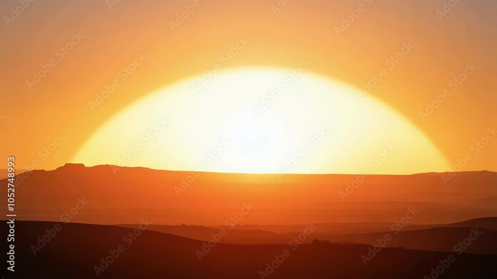 Poster Surreal sun descends below the horizon, creating a mesmerizing display of light and color. The warm hues of the sunset illuminate the sky