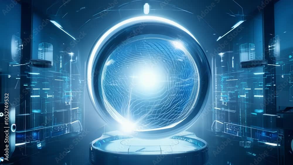 Poster futuristic sphere is glowing and changing, suggesting a futuristic technology concept. the surreal a