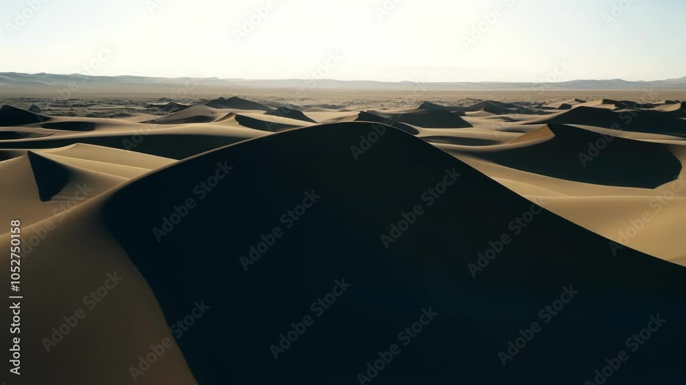 Poster large sand dune casts a shifting shadow across the desert floor, creating a surreal landscape as the