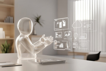 Interaktive Präsentation – Transluzente Figur auf dem Schreibtisch mit holografischer Präsentationstechnologie