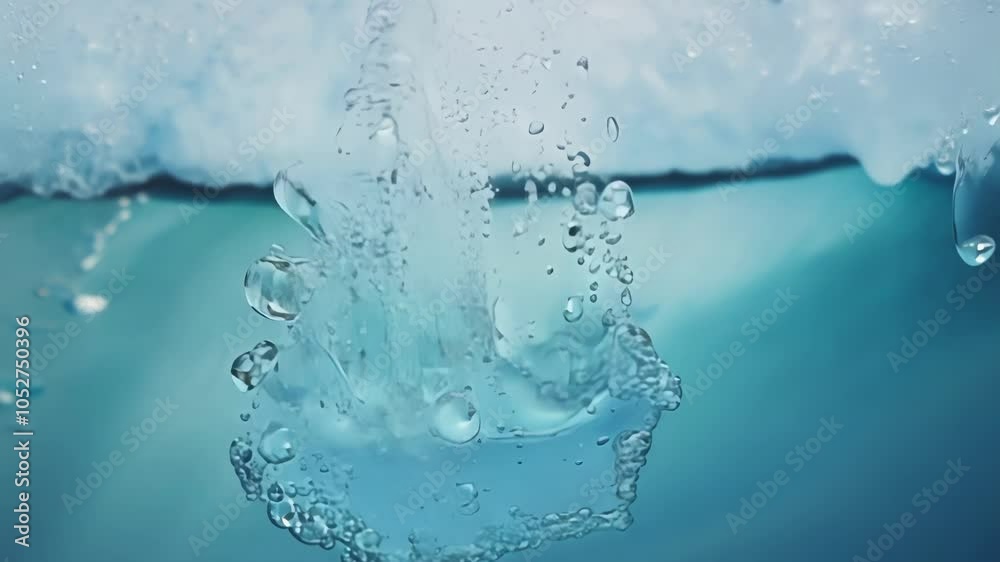 Poster water droplet descends underwater, creating a large surreal bubble filled with smaller bubbles. the 