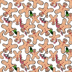 Christmas cookies seamless gingerbread man pattern for new year wrapping paper