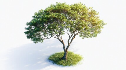 Obraz premium A single green tree with a shadow isolated on a white background.