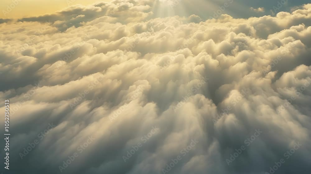 Poster Sunbeams are piercing the clouds, creating a beautiful and surreal atmosphere. The clouds are moving slowly, creating ever changing shapes and patterns