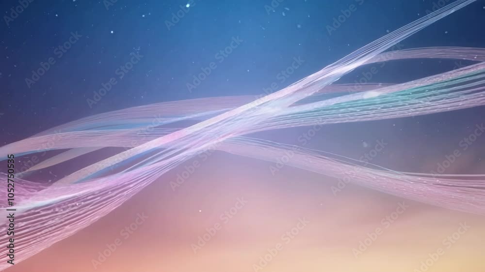 Aufkleber Surreal abstract animation features colorful wavy lines flowing across a gradient background, accompanied by floating particles that enhance the dreamlike atmosphere