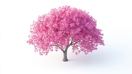 Obraz premium A single pink flowering tree isolated on a white background.