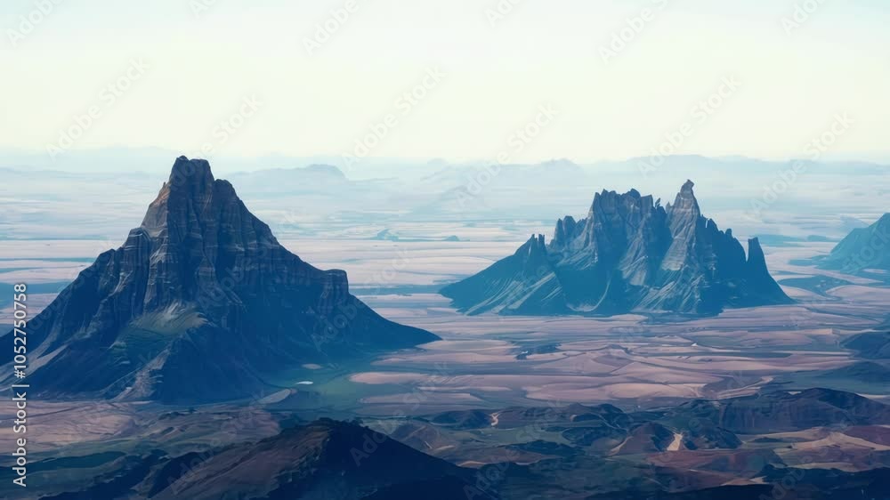 Poster surreal desert landscapes morph and change, showcasing shifting perspectives of mountains beneath a 