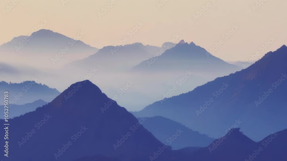 Poster fog gradually envelops mountain peaks, creating a stunning and surreal landscape in the valley. the 