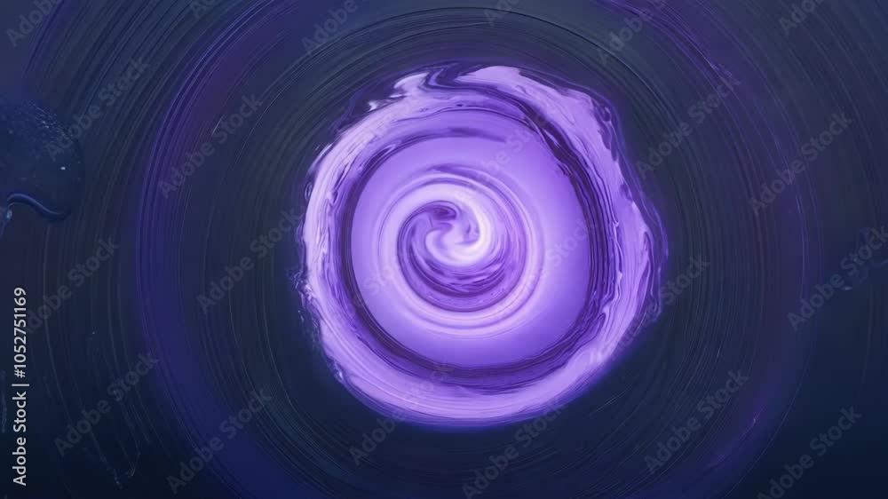 Poster Surreal animation showcases transparent bubbles on a dark ground, transforming into a vibrant purple energy vortex, creating a captivating visual of fluid motion and dynamic design