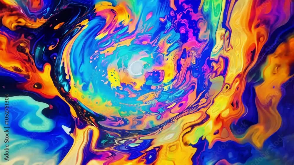 Poster Dark, abandoned building with an open door showing a colorful, abstract swirl slowly engulfs the image, symbolizing transformation and the unknown