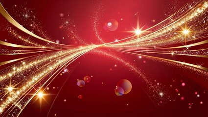 A lavish, crimson-red background adorned with striking, oblique golden lines that converge and diverge in a dynamic pattern, radiating a mesmerizing sparkle glow that permeates the entire scene