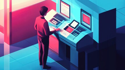 Fototapeta premium A bank officer processing international loan payments through a digital system.