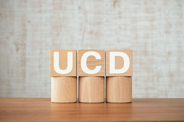 There is wood cube with the word UCD. It is an abbreviation for User Centered Design as eye-catching image.