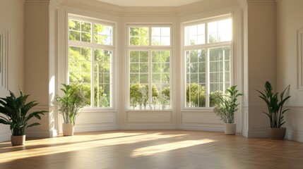Fototapeta premium Bright and Airy Sunlit Room with Greenery