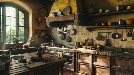 Rustic Kitchen with Wooden Cabinets and a Stove