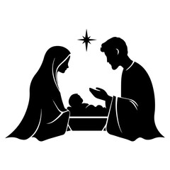 Mary, Joseph, and Baby Jesus Icon depicting the holy birth story © Esfir