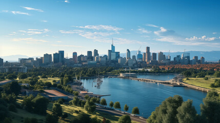 Fototapeta premium Big city and lake park