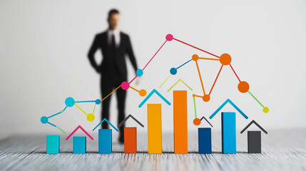 Abstract business Financial charts show a significant increase in profits in the stock market.This is driven by higher interest rates and continued growth. In the innovation world network of financial