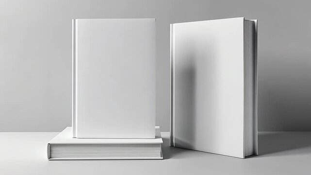 Three white books sit on a table with a light gray background