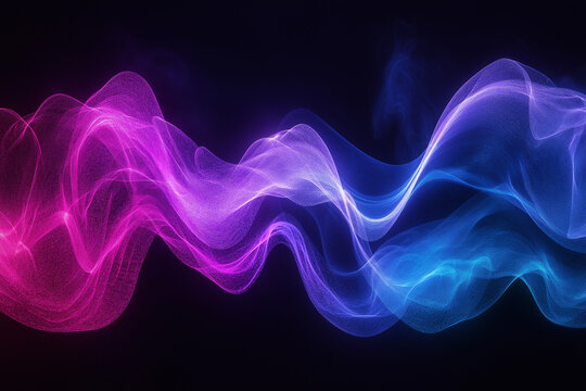 Vibrant waves of pink and blue flow gracefully through the darkness, creating an ethereal visual melody. Generative AI