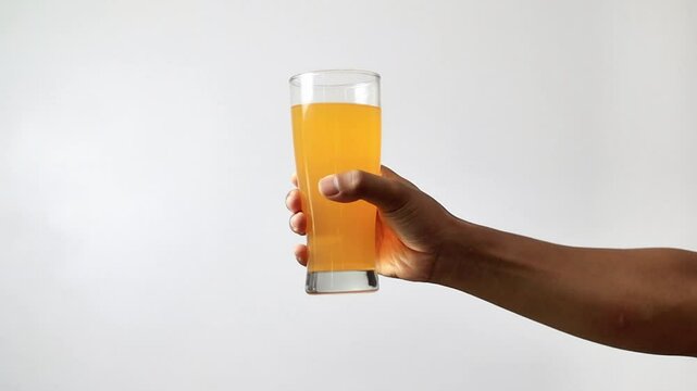 Asian hand holding orange juice squeezer