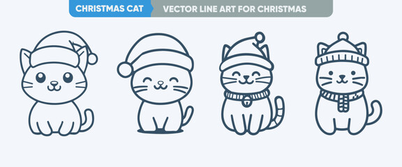 Ideal for Christmas and New Year: Minimal Thin Line Cat Cute Icon Set, Web Outline Icons, Simple Vector
