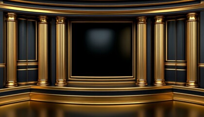 Golden Columns and Black Walls with a Centered Empty Space