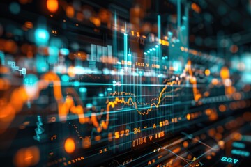 Digital display of AI-powered stock market analysis, emphasizing cutting-edge financial tools and dynamic data visualization