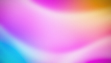 A vibrant abstract gradient with lively blends of pink, purple, blue, and yellow, featuring a soft grainy texture, perfect for cheerful backgrounds and creative designs