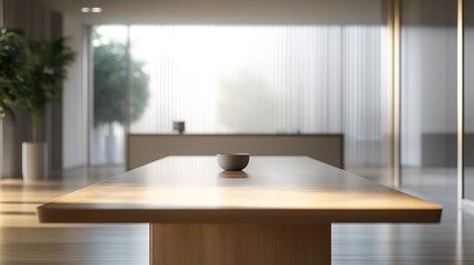Fototapeta premium High-resolution photorealistic capture of a sleek, modern boardroom featuring a polished wooden table, minimalist decor, and bright natural light The professional color grading and 32k clarity