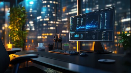 Fototapeta premium Business computer equipped with cutting-edge technology, set in a modern office