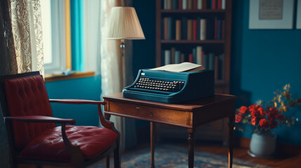 Fototapeta premium Vintage Typewriter in Cozy Home Office Interior