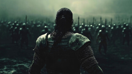 A lonely knight bravely staring death in the face as the horde of enemies approaches him, a knight who has decided to fight to the end, even if there is no chance of victory.