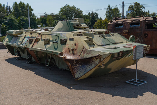 The captured Russian BTR-80 amphibious armoured personnel carrier APC displayed in National Museum of the History of Ukraine in the Second World War. Kyiv, Ukraine 10-29-2024